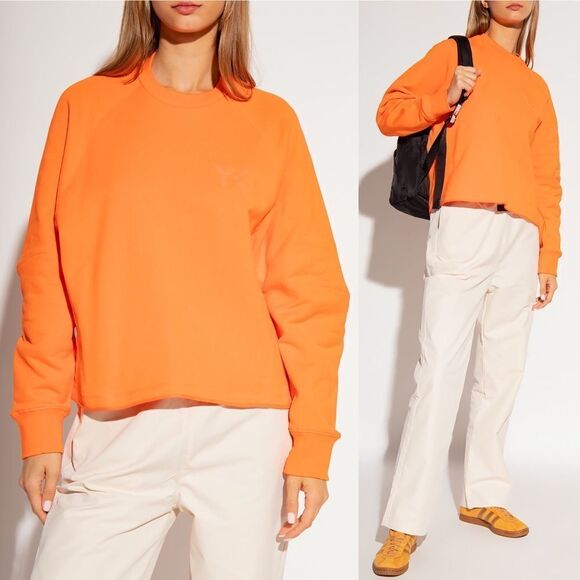 Y-3 Logo Crewneck Crop Sweatshirt in Yellowish Orange XS - Picture 1 of 10